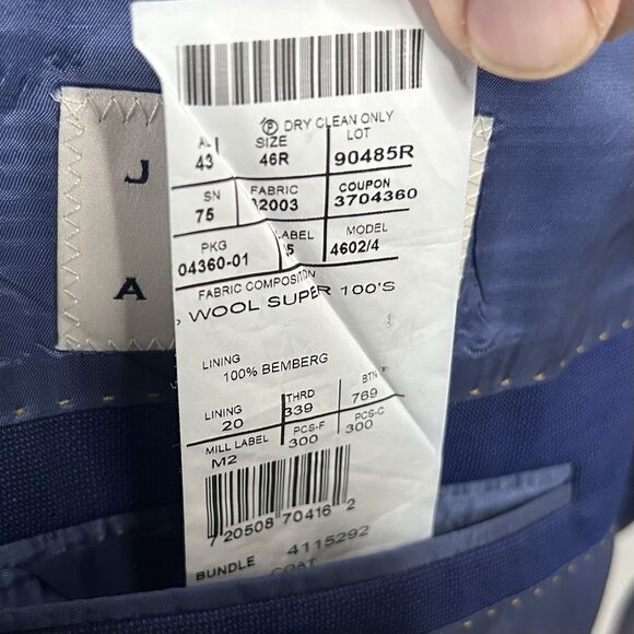 Joseph Abboud 48R Suit 40x29 Flat Front Marzatto Wool Blue Two Button Vented - Picture 4 of 13